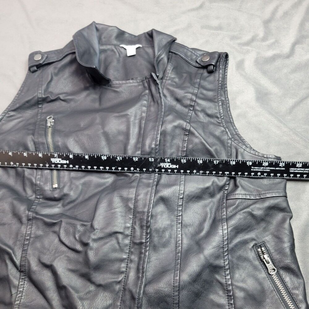 Womens Black Faux Leather Moto Vest By Cato With Zipper Pockets & Snap Collar Si - Picture 11 of 16